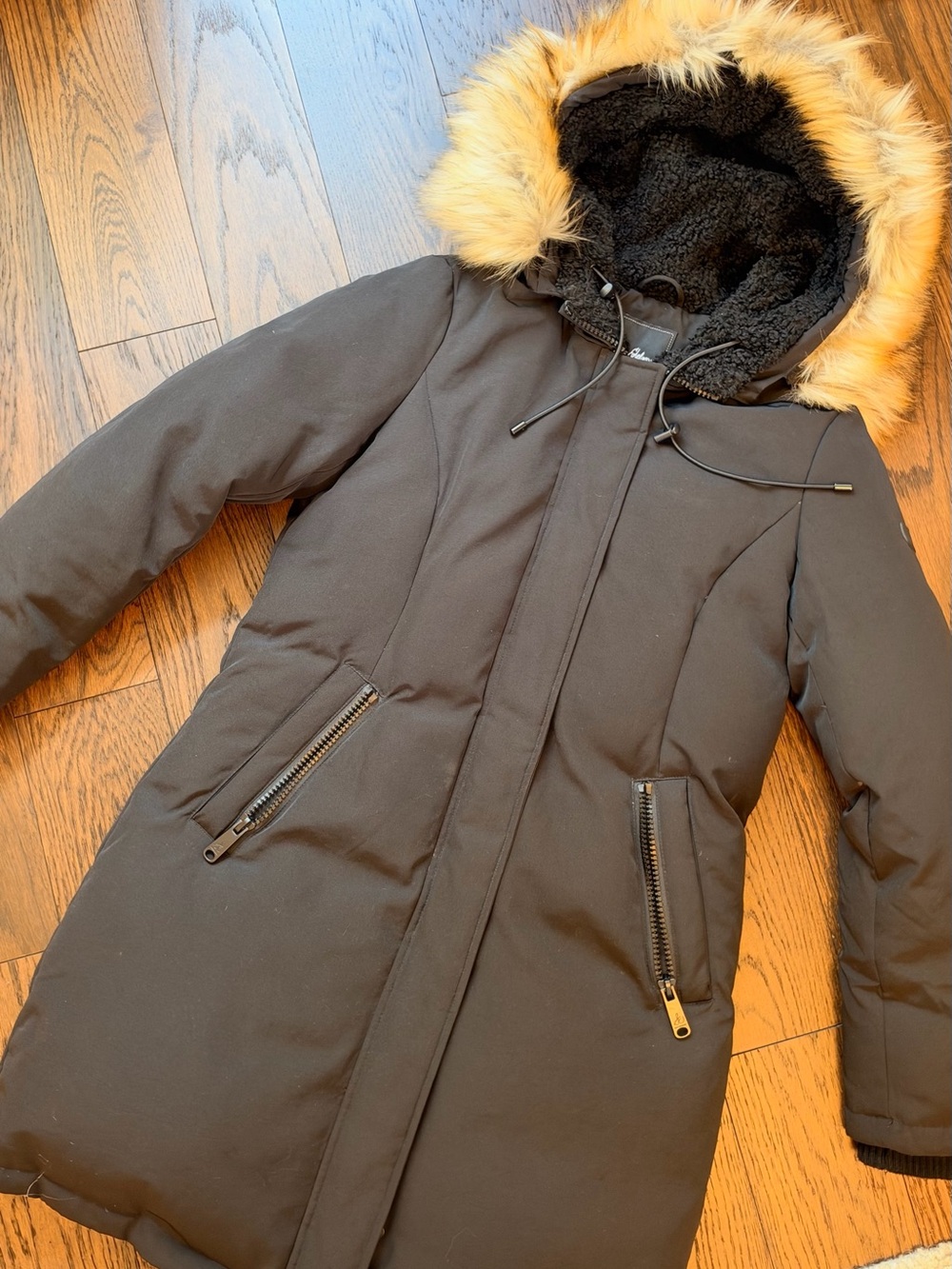 Sam Edelman Black Puffer Parka with Faux Fur Trim